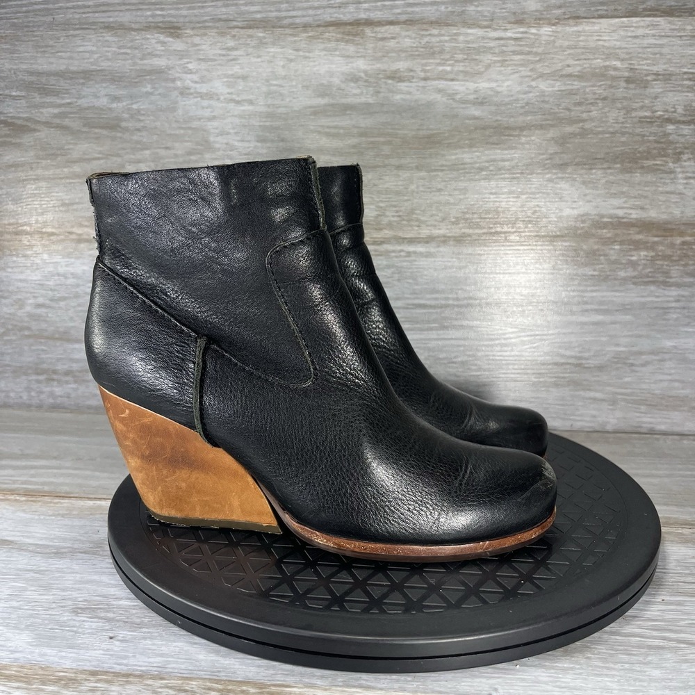Kork-Ease Women's Michelle Black Leather Side Zip Biker Wedge Boots Size 6.5 - Picture 3 of 10